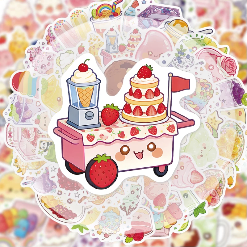 56 Sommer-Dessert-Graffiti-Aufkleber, geeignet für Wasserflaschen, Laptops, Handydekorationen, Koffer, Skateboards, Gitarren, Geschenkboxen, Partydekorationen, Urlaubsgeschenke