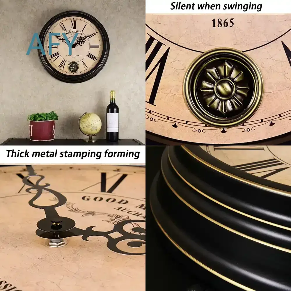 Retro Vintage Wall Clock for Pendulum Clocks for Living Room Bedroom Home Decor Luxury Noiseless Elegant Classic Design Wall