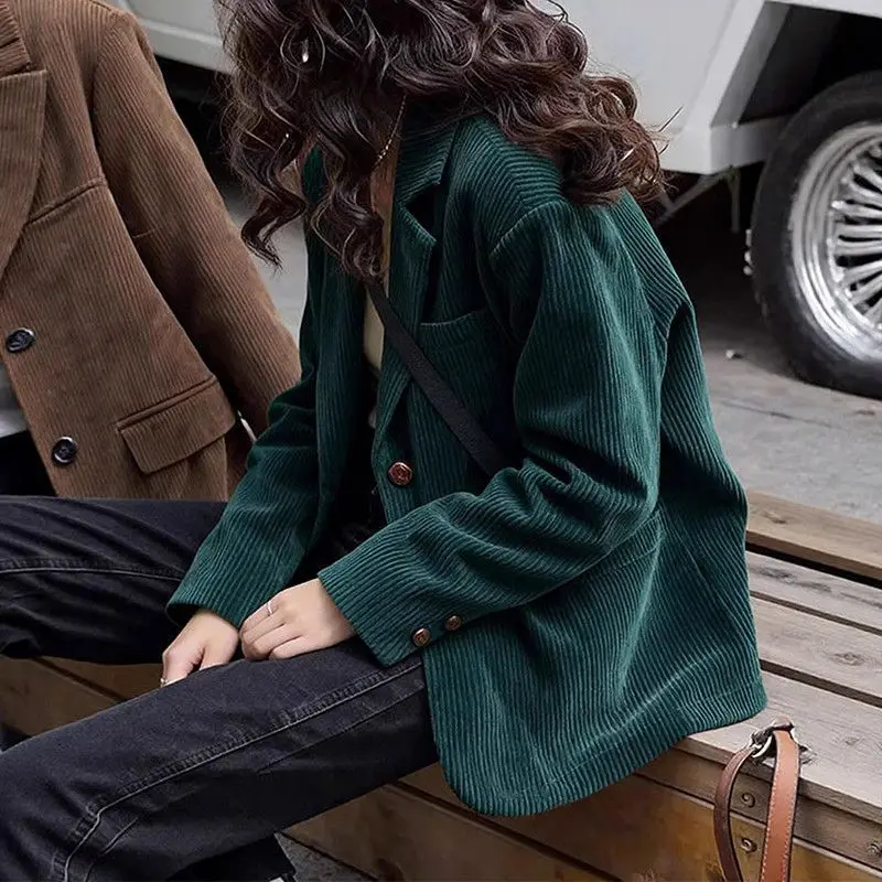 Literary and Casual Corduroy Green Blazer 2026 Spring New Versatile Casual Suit
