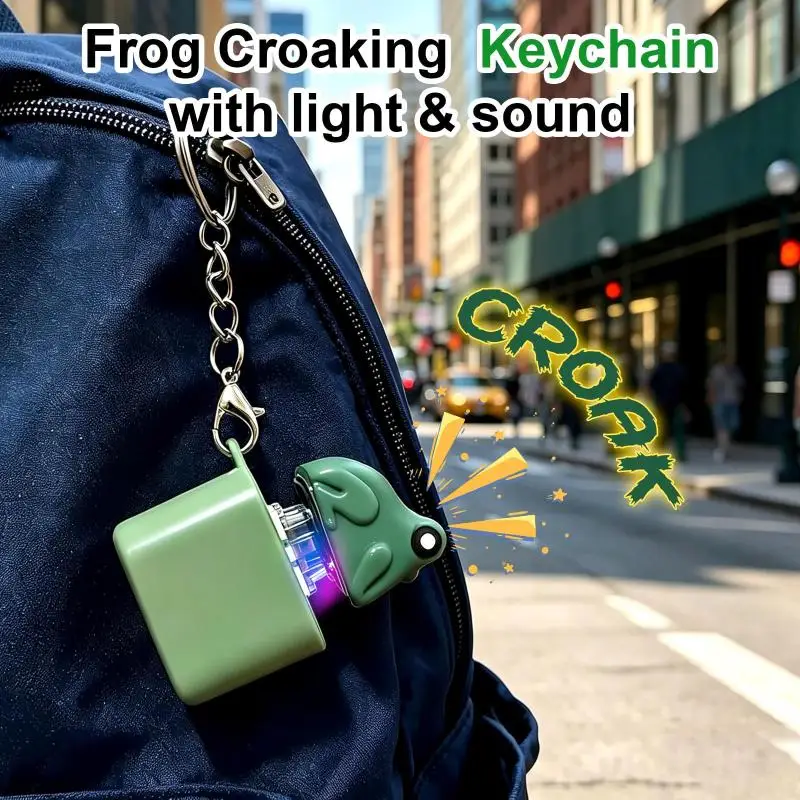 Funny Croaking Frog Duck Fidget Toy Keychain with LED Light Sound Creative Key Ring for Friend Classmate Small Gifts