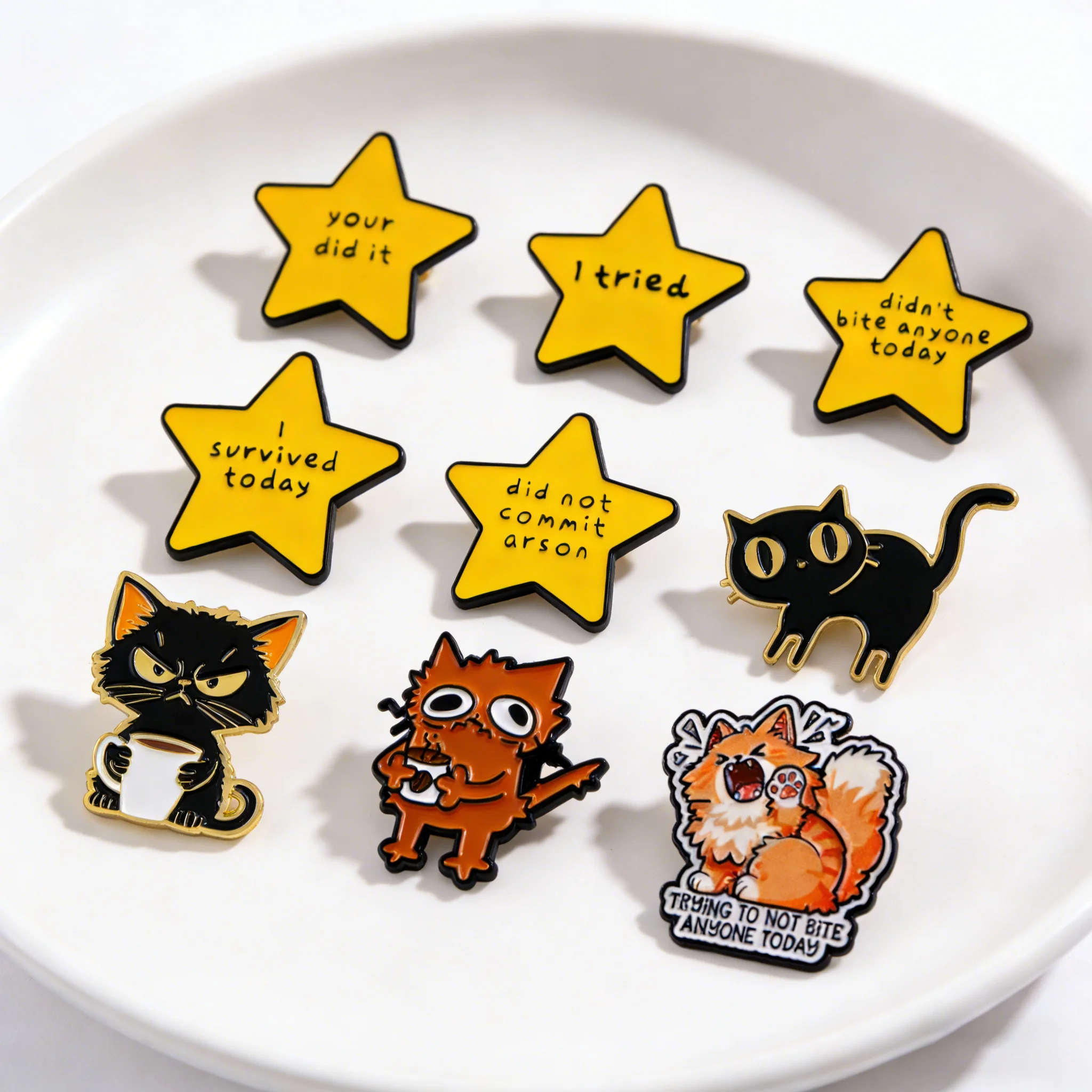 Funny Star Quotes Enamel Pin Cartoon Black Cat Badges on Backpack Cute Brooches Hat Lapel Pins Cosplay Accessories Toys Gifts