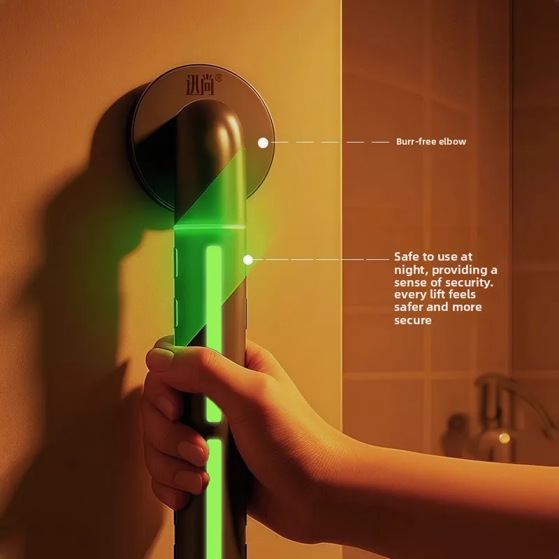 Stainless Steel Glow in Dark Grab Bar, Bathroom Safety Rail for Elderly, Non Slip Toilet Support Handle for Seniors,Wall Mounted