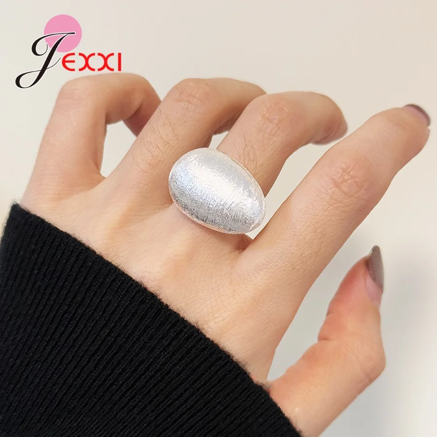 925 Sterling Silver Rough Matte Geometric Open Rings Set For Women Exaggerated Metal Waterdrop Thick Chunky Ring Trendy Jewelry