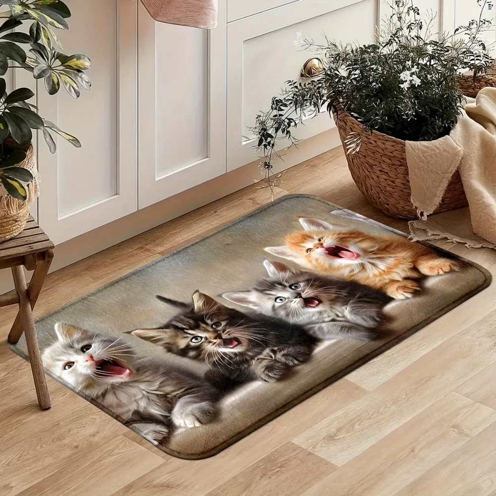 VIKAMA Adorable Cat Cartoon Carpet Water Absorbent Non Slip Short Hair Easy To Clean Entrance Mats Home Decoration