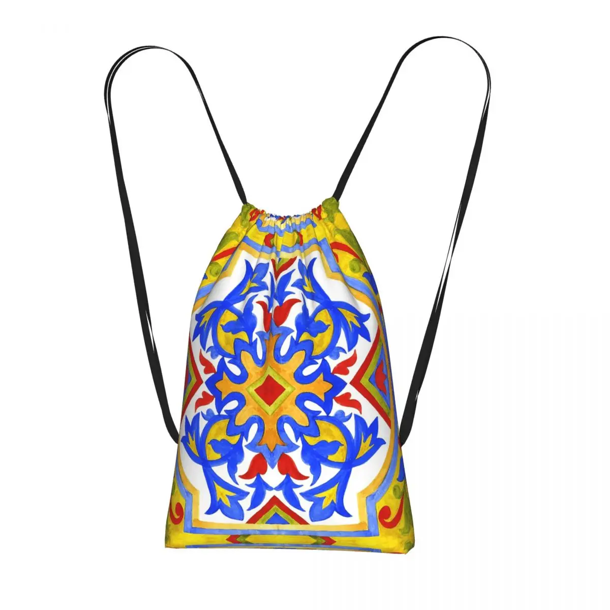 Portuguese Azulejo Tiles Drawstring Backpack Sports Gym Bag Lightweight Foldable Storage Drawstring Bag for Men Women