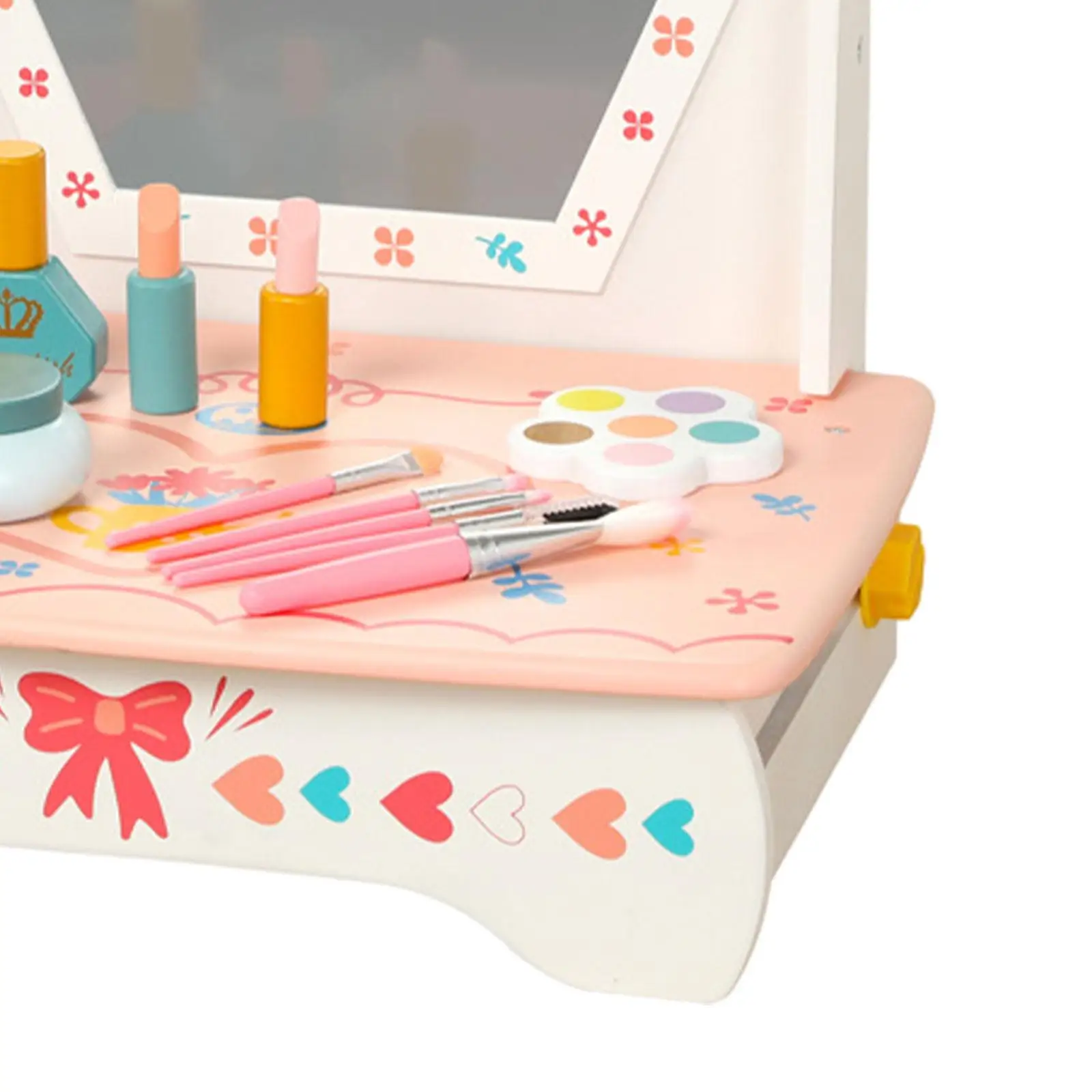 Wooden Vanity Table Toy with Accessories Girls Playset Makeup Kits Beauty Salon