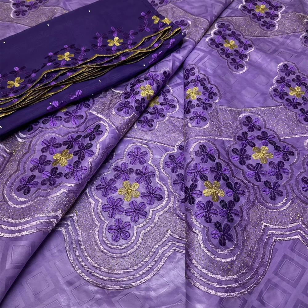 

5+2 Yards Bazin Riche And Scarf, 100% Cotton Fabrics Basin Brocade Lace Embroidery African Materials For Sewing Clothes