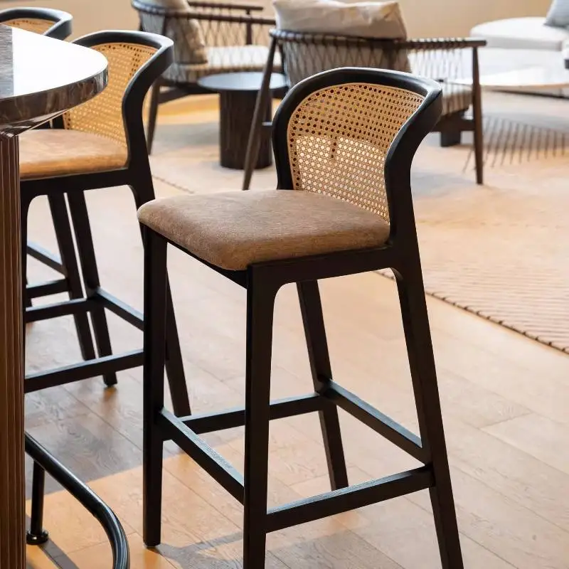 

Rattan Luxury Bar Stools Nordic Minimalist Retro Designer Modern Bar Stools High Island Elegant Sillas De Barra Bar Furniture