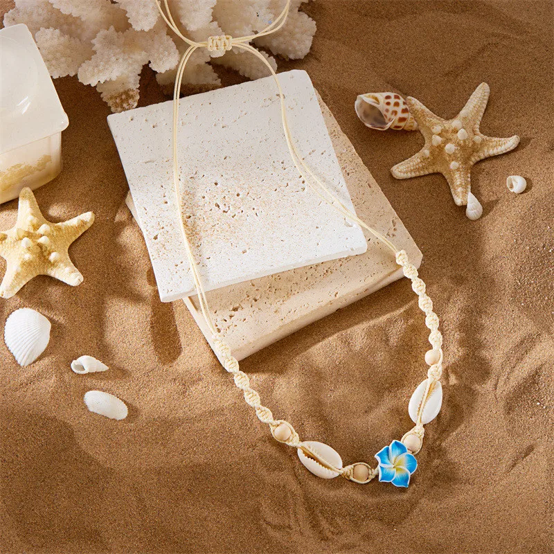 Fashion Flower Shell Pendant Braided Necklace Bohemian Beach Vacation Jewelry for Women Natural Fresh Adjustable Length Jewelry - view 6