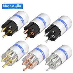 Monosaudio Pure Copper EU Power Plug European Male Connector Schuko Aluminum Shielding For HIFI Audio Power Cable E106G