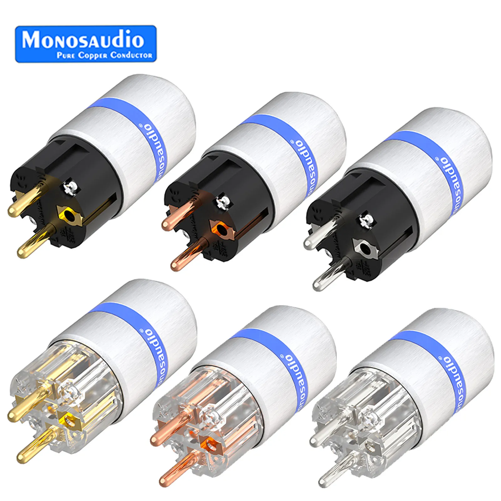 Monosaudio Pure Copper EU Power Plug European Male Connector Schuko Aluminum Shielding For HIFI Audio Power Cable E106G
