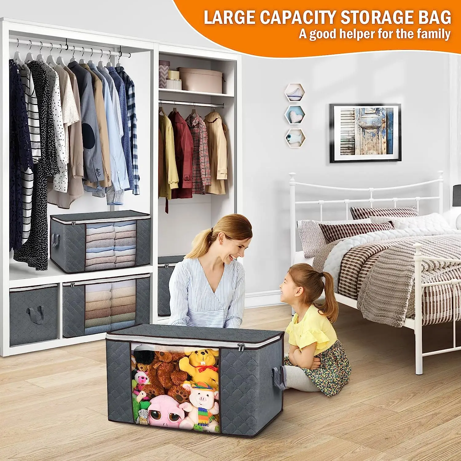 90L Large Storage Bags 6 Pack Clothes Storage Bins Foldable Closet Organizers Storage Containers with Reinforced Handle