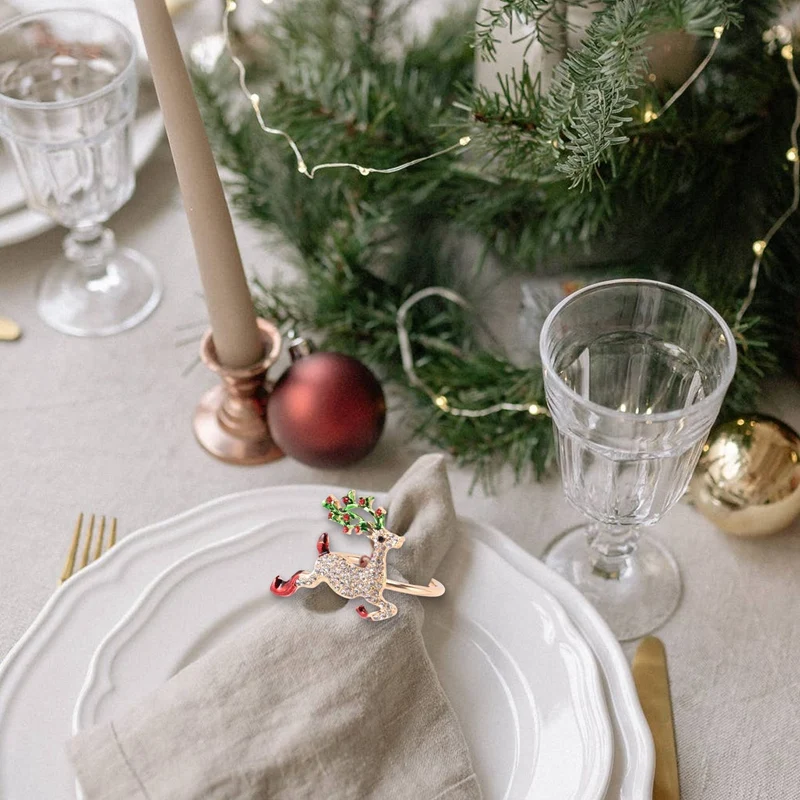 Christmas Napkin Rings Sets Of 6 Pcs, Gold Napkin Ring Holders Metal Dinner Tables Rings For Christmas Weddings Banquet image 5