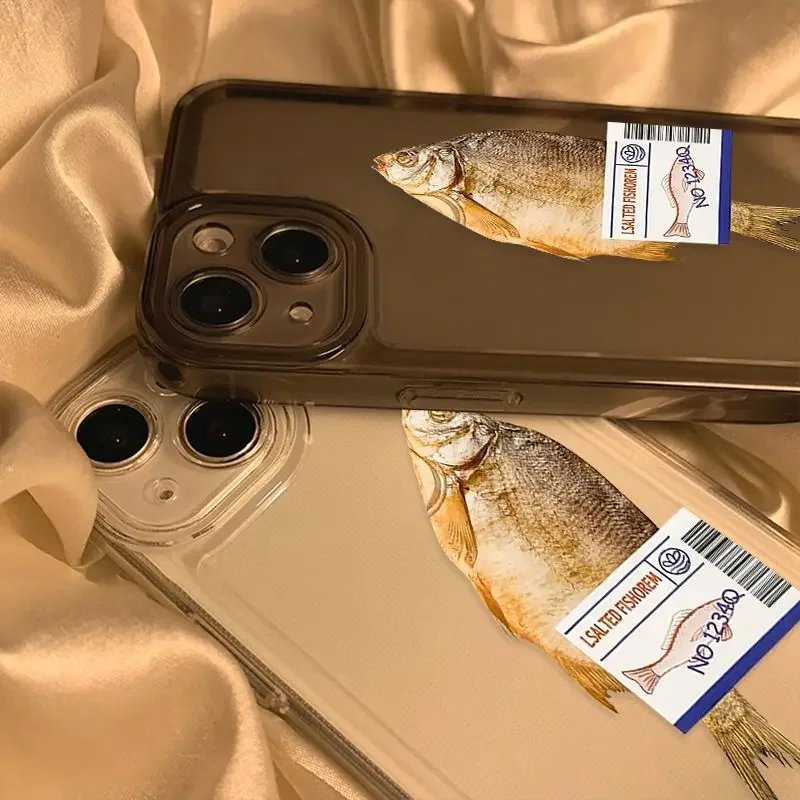 Ins Style Salted Fish Transparent Phone Case For IPhone 14 13 12  Pro Max Xr Xs Max 8 7 Plus Cute Phone Protective Case