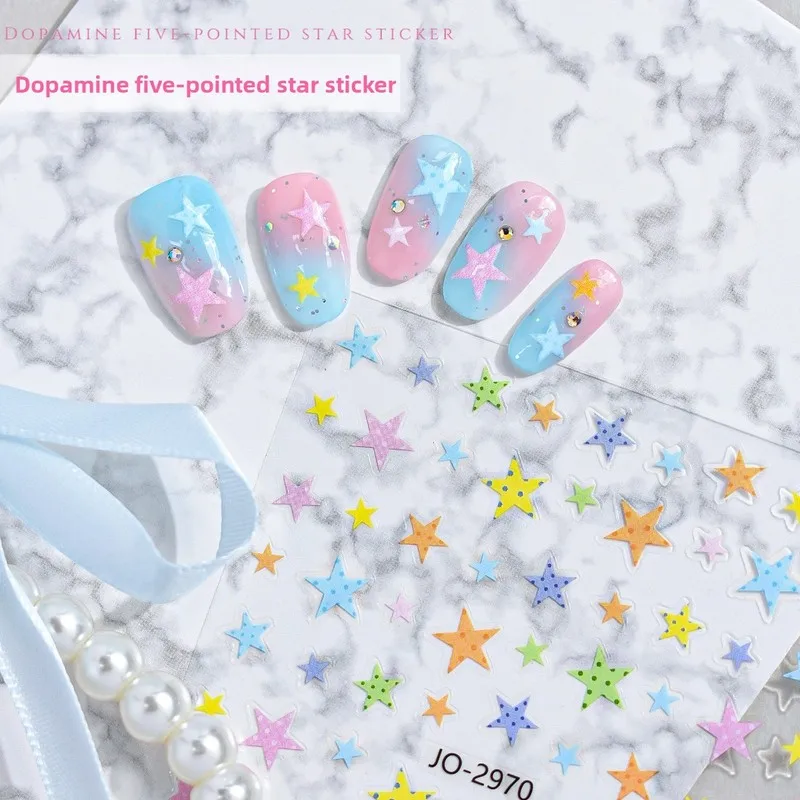 Dopamine Star Nail Stickers Gradient Contrast Color Star Press On Nails Manicure Nail Art Decals DIY Decor Accessories