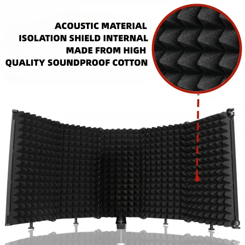 

Metal microphone isolation shield soundproof mic isolation shield 5 panel Wind Screen Foldable with Absorbing Foam