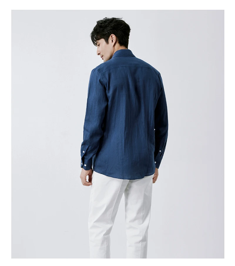 High-end Natural Pure Linen Men's Long-sleeved Shirt, Workwear Style Suitable Outdoor Leisure Travel, Breathable Sweat-absorbent