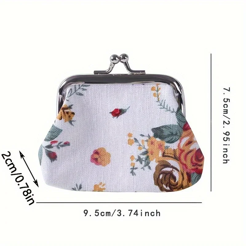 A Canvas Mini Coin Purse for Women Featuring a Fashionable Floral Pattern Can Store Keys and Lipstick. Perfect as a Christmas Gi
