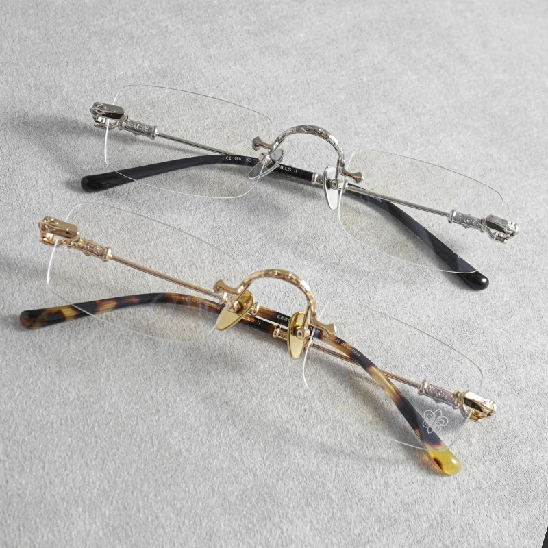 High-quality titanium metal, a luxurious brand, square-shaped new model for men and women, frameless optical glasses