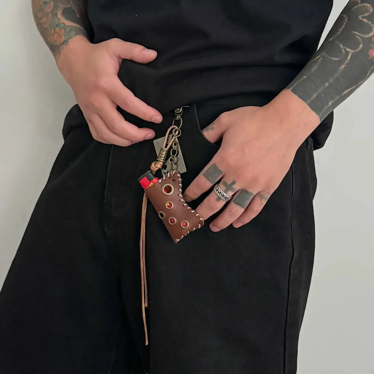 Salircon Vintage Zigarettenspitze Schnur Geflochtenes Leder Schlüsselanhänger Männer Frauen Hip Hop Leder Wachsfaden Hängende Tasche Schlüsselanhänger Schmuck