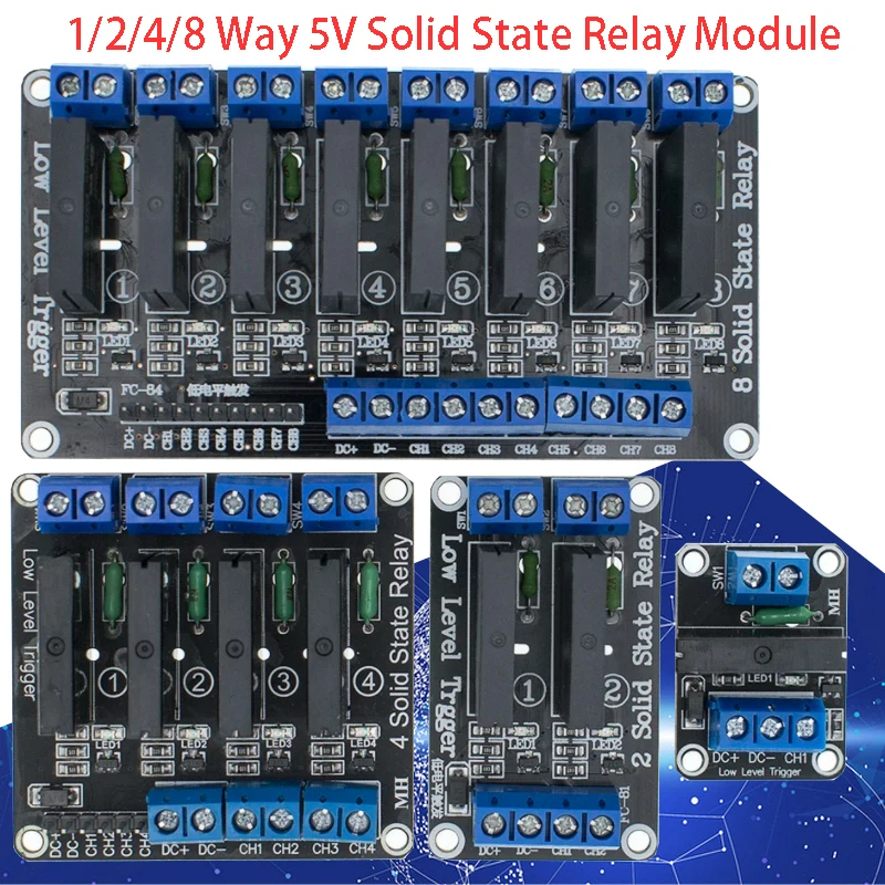 Low Level 5V 1 2 4 8 Channel Solid State Relay Module SSR G3MB-202P 240V 2A Output With Resistive Fuse For Arduino