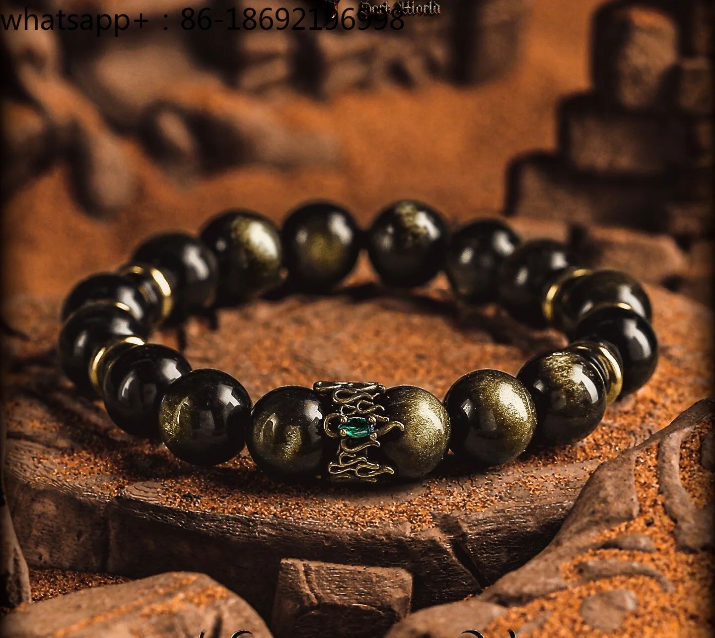 

[Night Fire] Gold Obsidian Bracelet Men's Retro Jewelry Niche Coconut Shell Bracelet