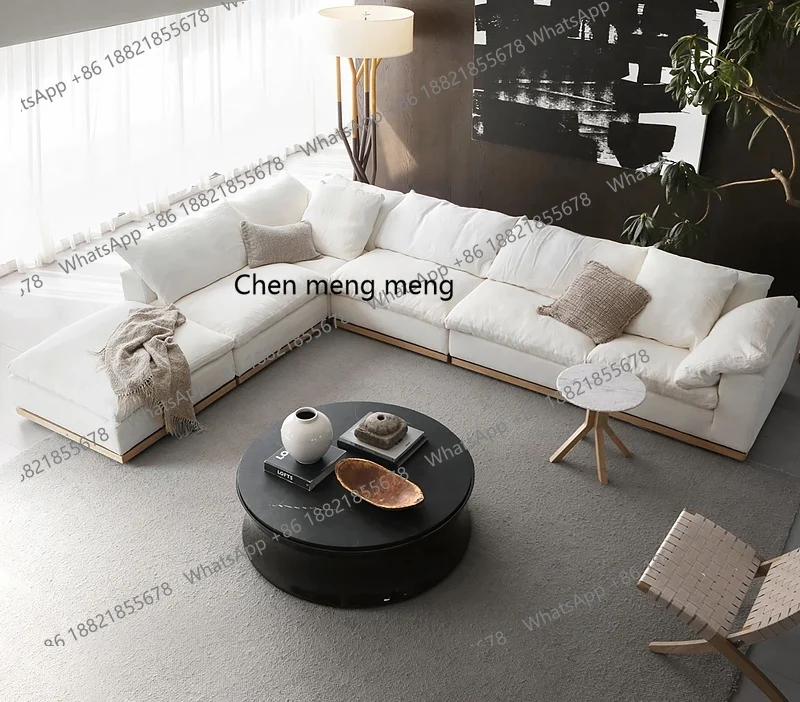 

Linen fabric sofa corner large flat layer down size apartment solid wood, cloud sofa