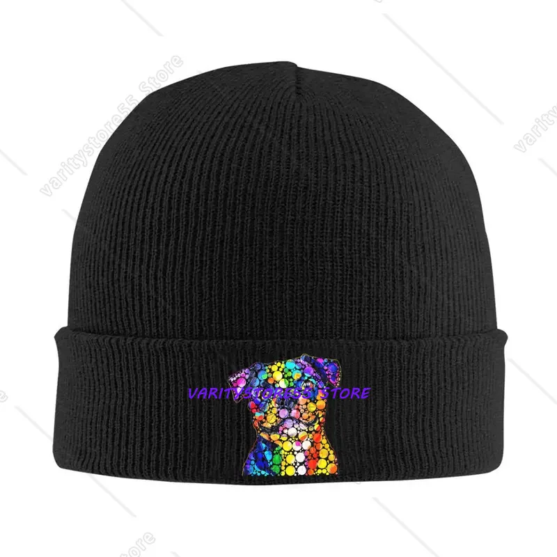 Art Colorful Boston Terrier Dog Print Cuff Beanie Fashion Unisex Winter Knit Beanie Hat Suitable