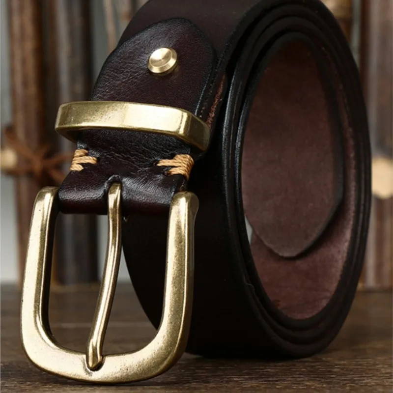 Water-washed hair layer cowskin leather belt men's copper new style