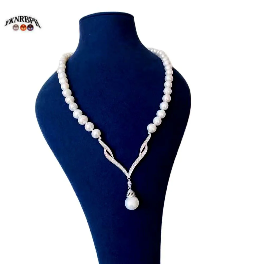 YKNRBPH2023 Women's Elegant Natural White Pearl  Necklace  8-9 mm Pure Handmade Wedding Party Pearl Jewelry Necklace