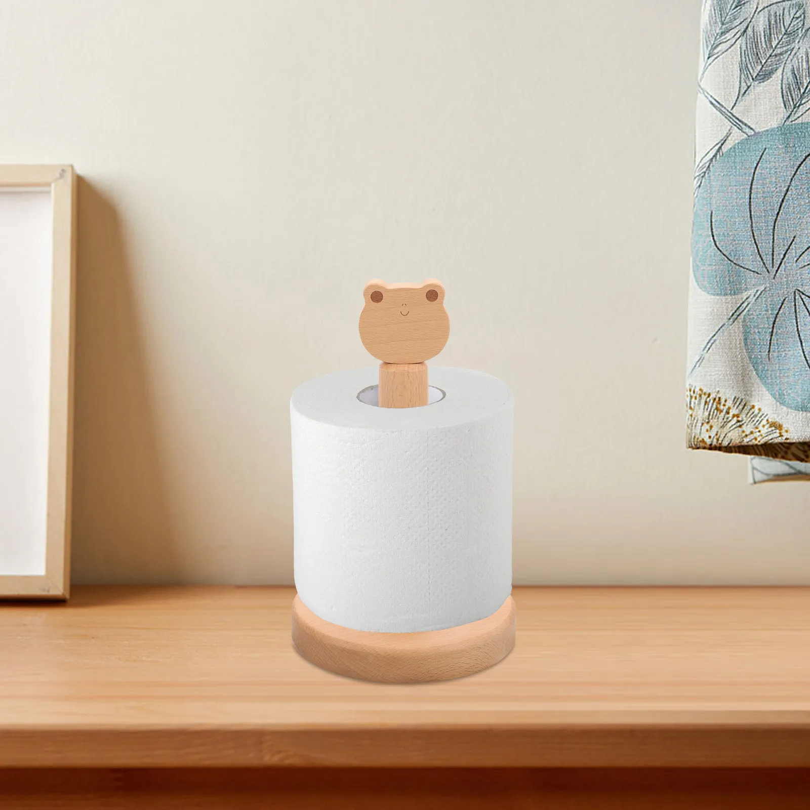 

Wooden Paper Towel Holder Frog Tissue Storage Desktop Upright Table Countertop Rack Round Base Kitchen Bathroom ganizer