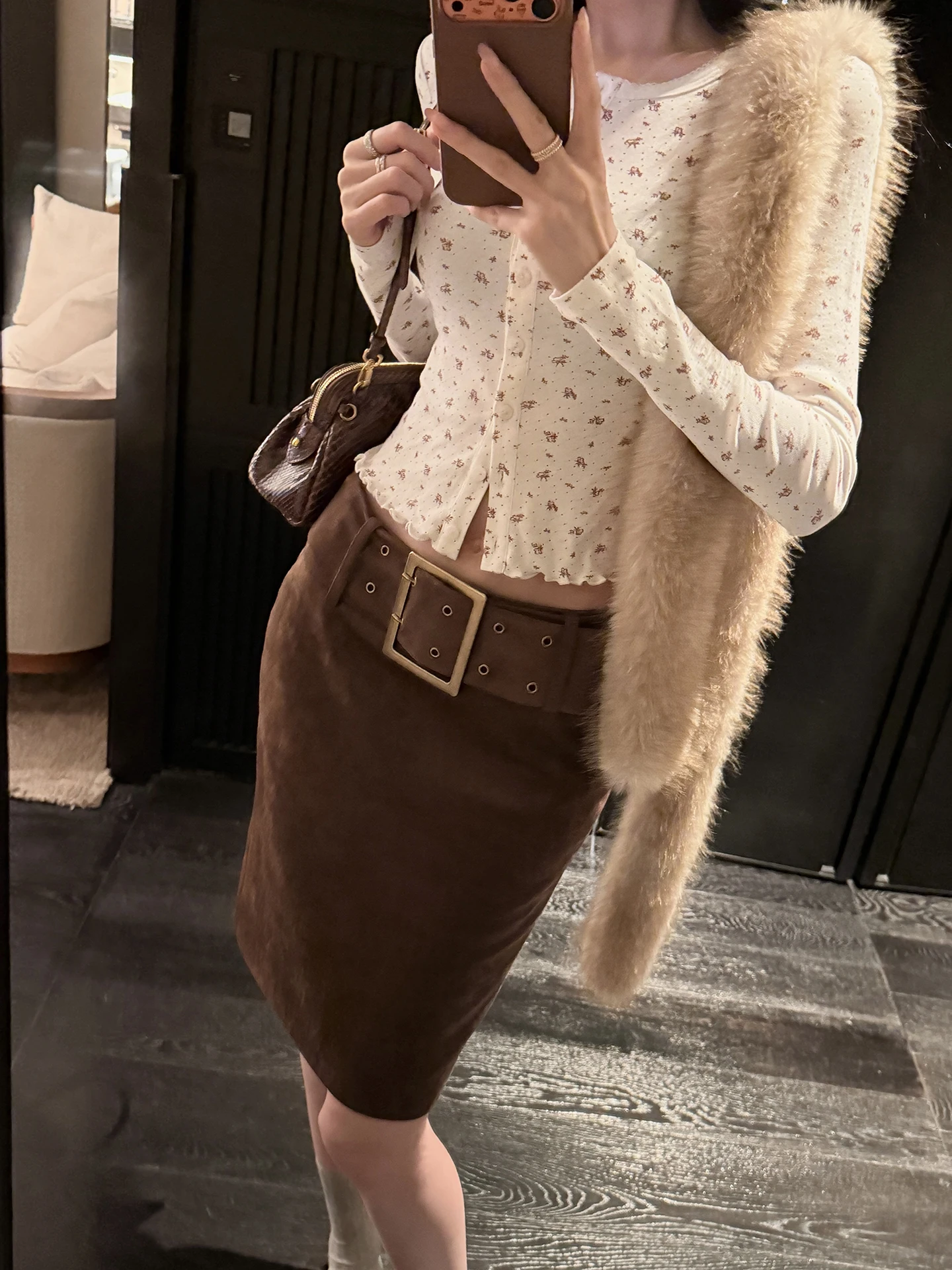 

Ретро-юбка Barnfit с широким поясом из замши, облегающая, прямого кроя, универсальная, для женщин, удобная, из полиэстера