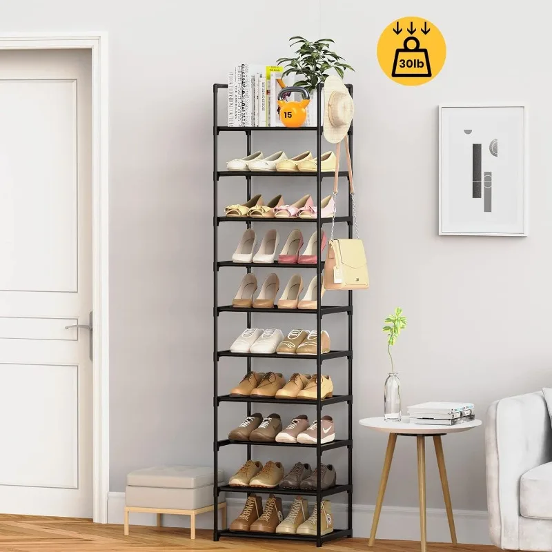 10-Tier Metal Shoe Rack Organizer, Minimalist Solid Color Shoe Tower, Space-Saving Shoe Shelf, Multi-Functional Vertical Storage