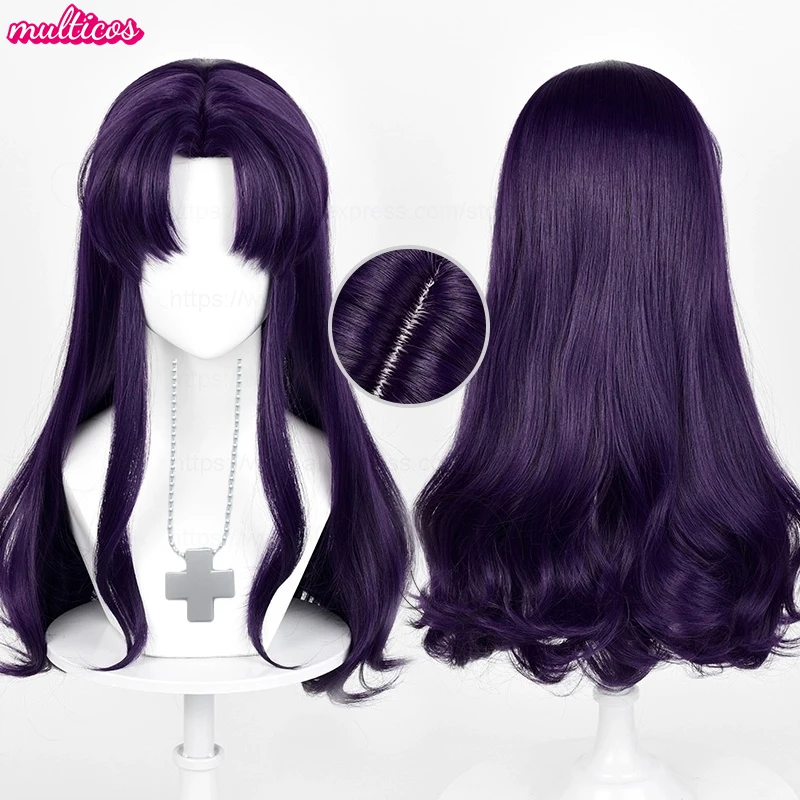 

Высококачественный парик для косплея Катсураги Мицато из аниме, 55 см, длинный, черно-фиолетовый, кудрявый, термостойкий, синтетический парик + сетка для парика