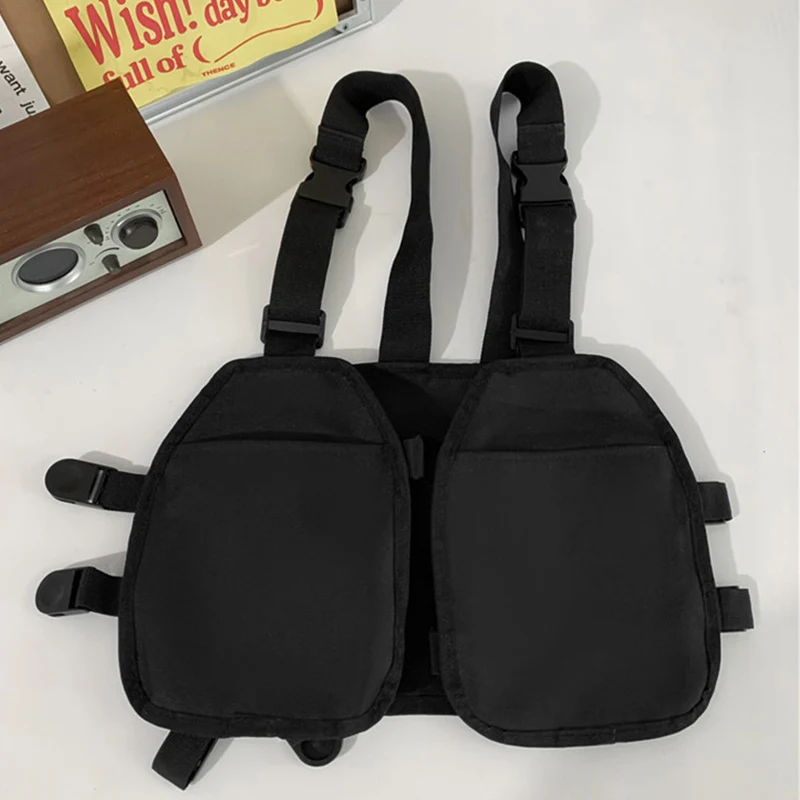 Women Chest Rig Bag Functional Tactical Chest Bags Fashion Bullet Hip Hop Vest Streetwear Bag Waist Pack Unisex Black Chest Pack