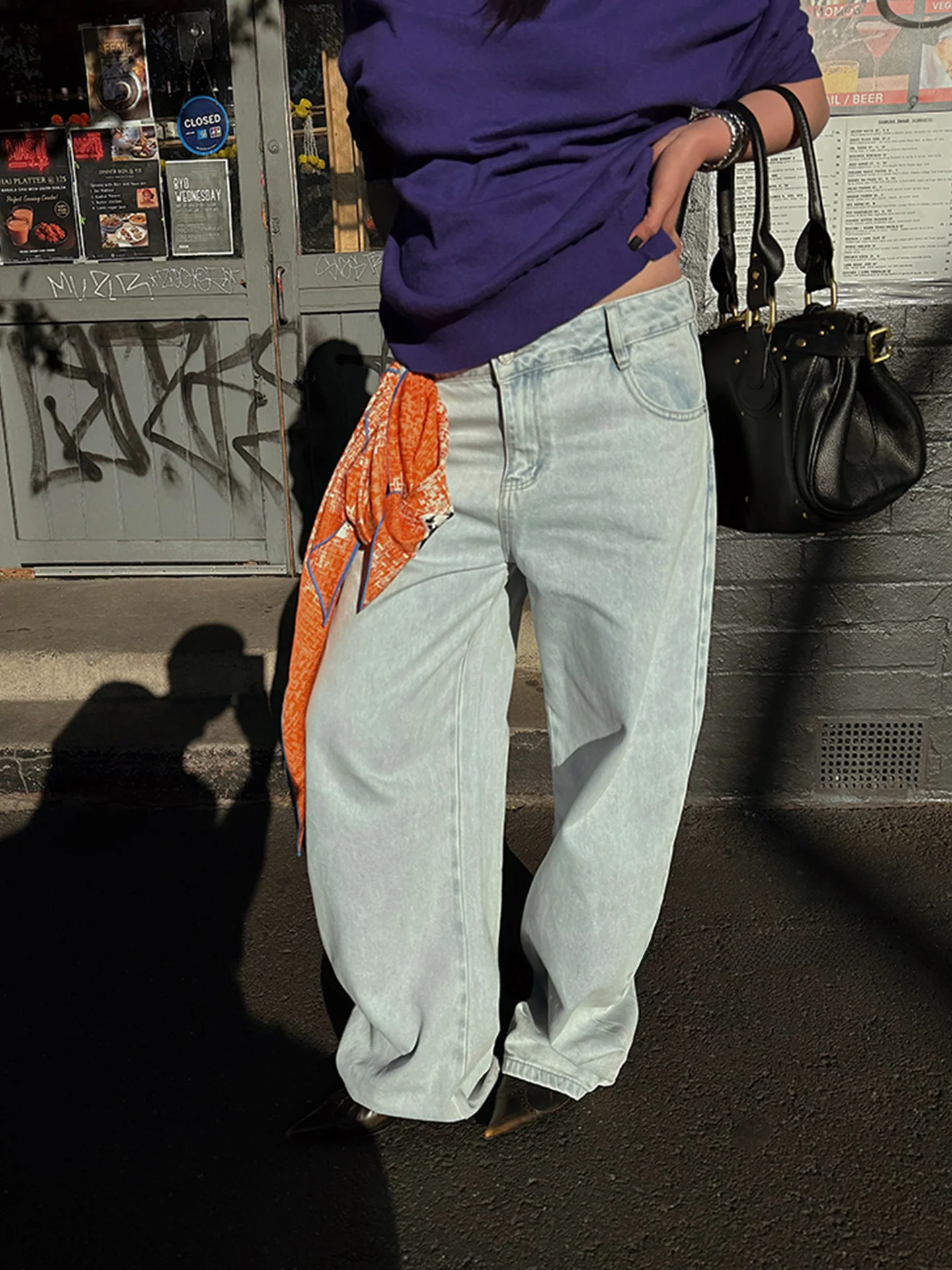 

Light Blue Waed Denim Jeans Women's Slim Fit Straight Leg Floor-Length Casual Trousers Spring 2026 New Sle Versatile