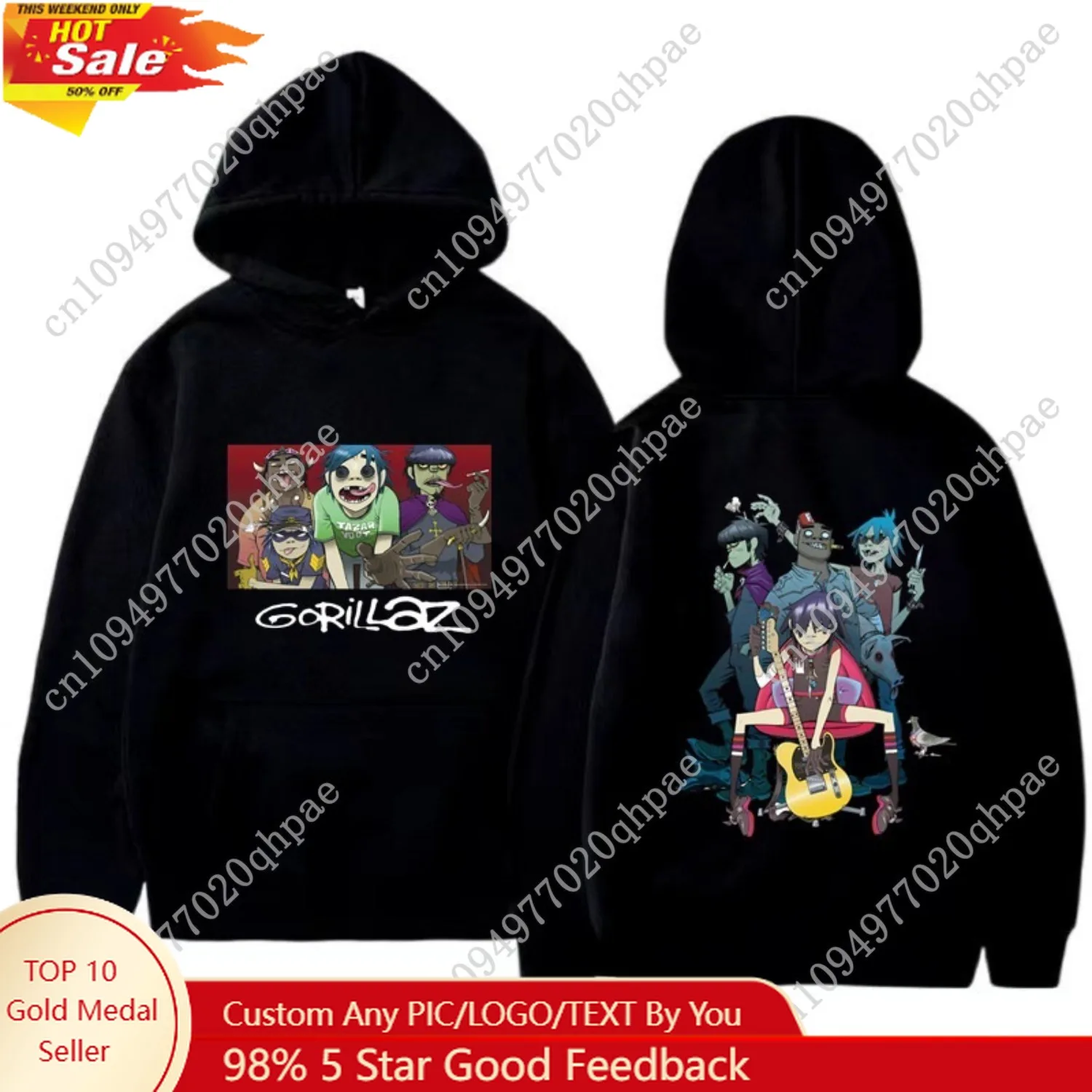 

Unisex Vintage Y2K Clothing Music Band Gorillaz PUNK ROCK Men's fashion printed hoodie sweatshirt Harajuku men hoodie clothing