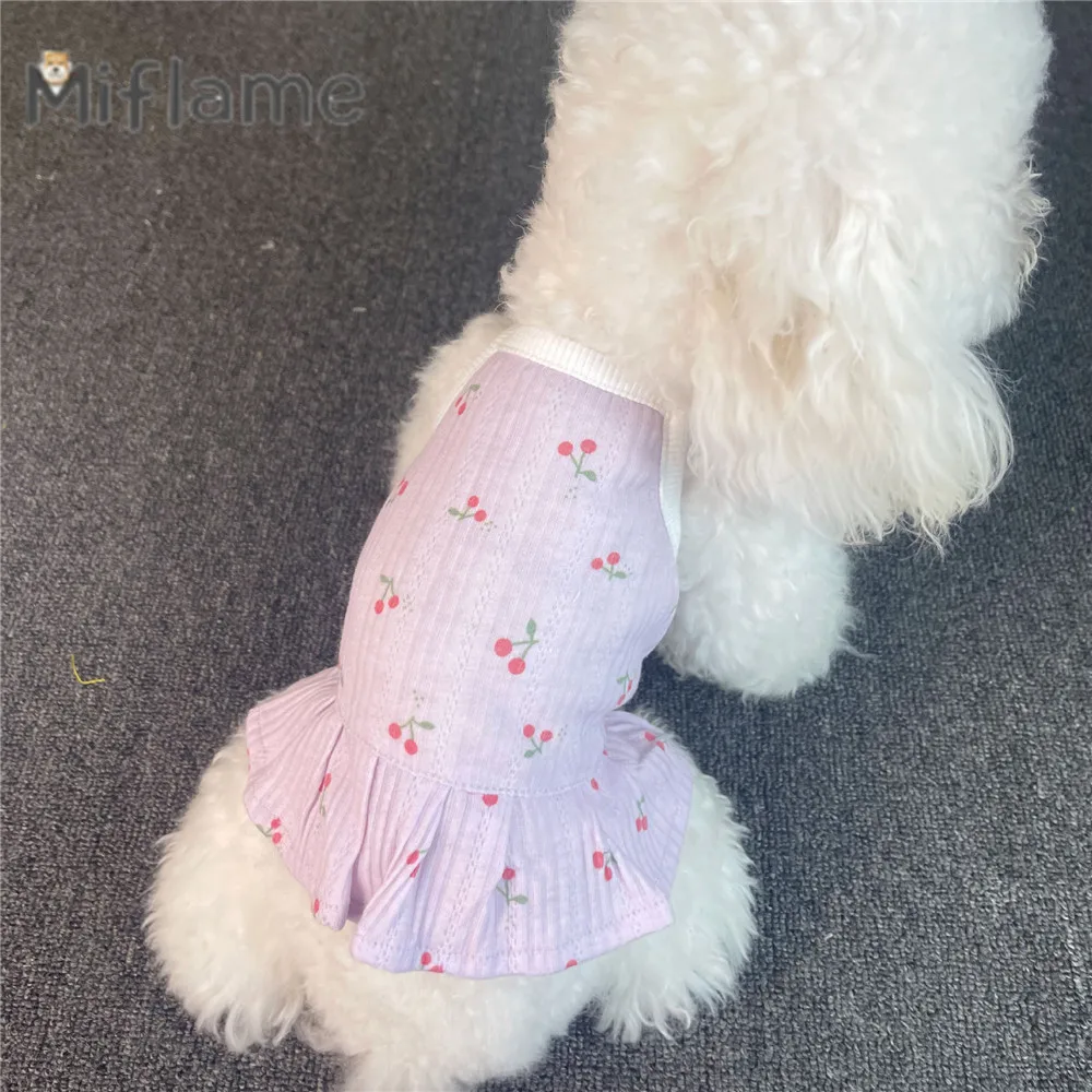 

Miflame Cherry Print Puppy Clothes Cute Pet Cat Skirt Teddy Bichon French Bulldogs Summer Slip Dress For Small Dogs Party Stroll