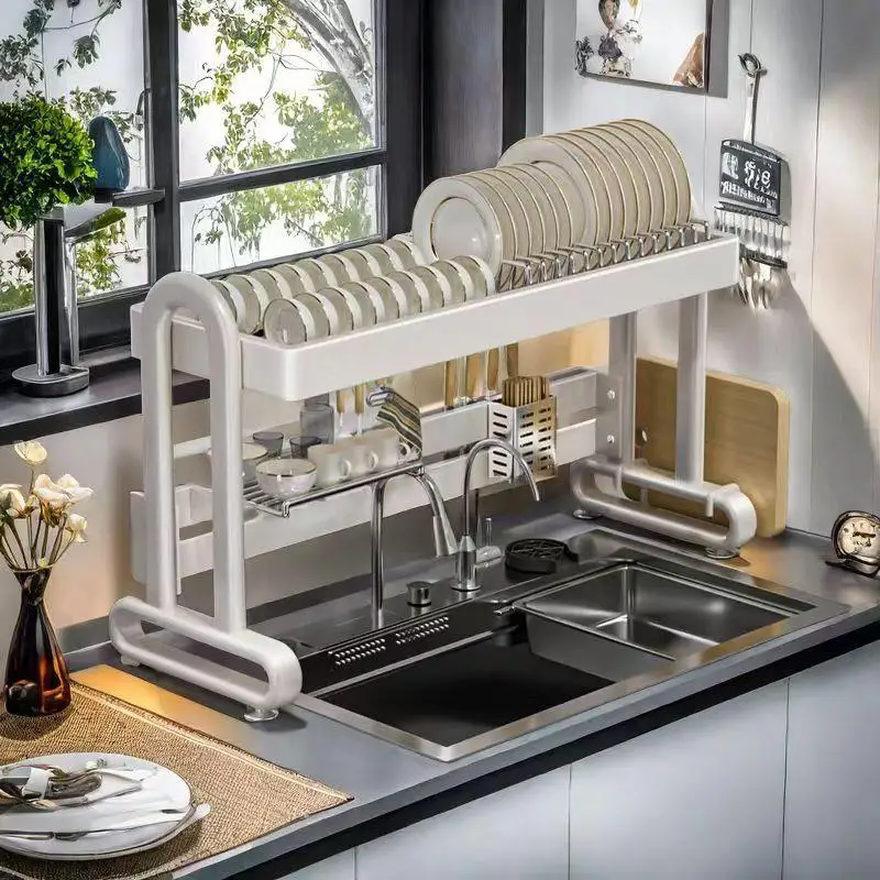

Многофункциональная настенная сушилка для посуды из нержавеющей стали для кухонной раковины, современный простой стиль, для хранения на столешнице