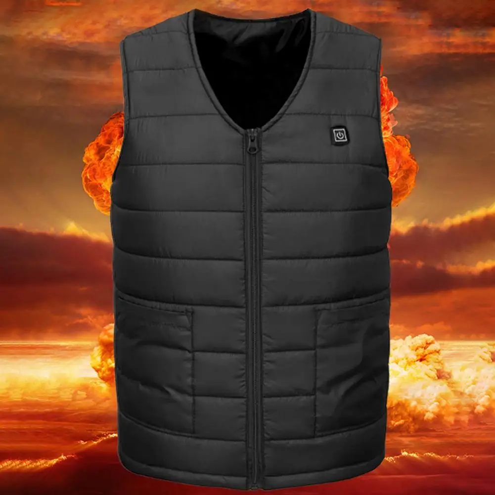 Winter Men Vest Winter USB Heating Vest Coat 10/12 Heating Blocks V Neck Energy-saving Padded Windproof Waistcoat Cotton Vest