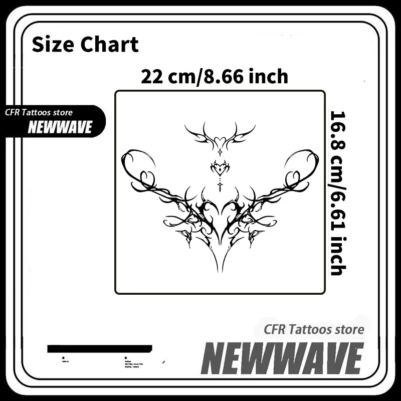 Gotisches Herz Tribal Temporäres Tattoo, Kräutersaft Wasserfestes Langlebiges Fake-Tattoo-Sticker, Y2K Körperkunst für Frauen Taille – Detail 2