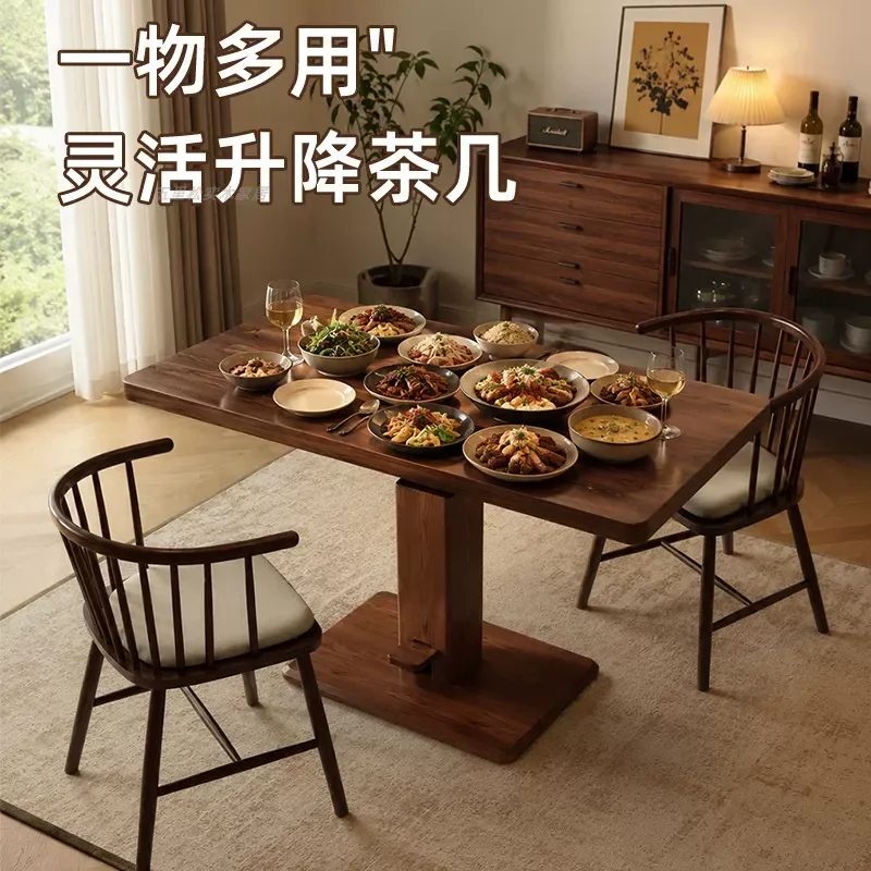 All solid wood Nordic lifting coffee table dining table living room desk rectangular computer table movable multi-functional
