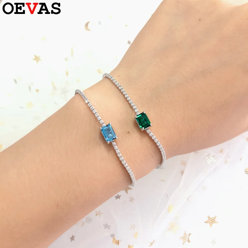 

OEVAS 100% 925 Sterling Silver Emerald Bracelet Female 1 Caratt Wedding Bracelet For Women Fine Jewelry Party Gift Wholesale