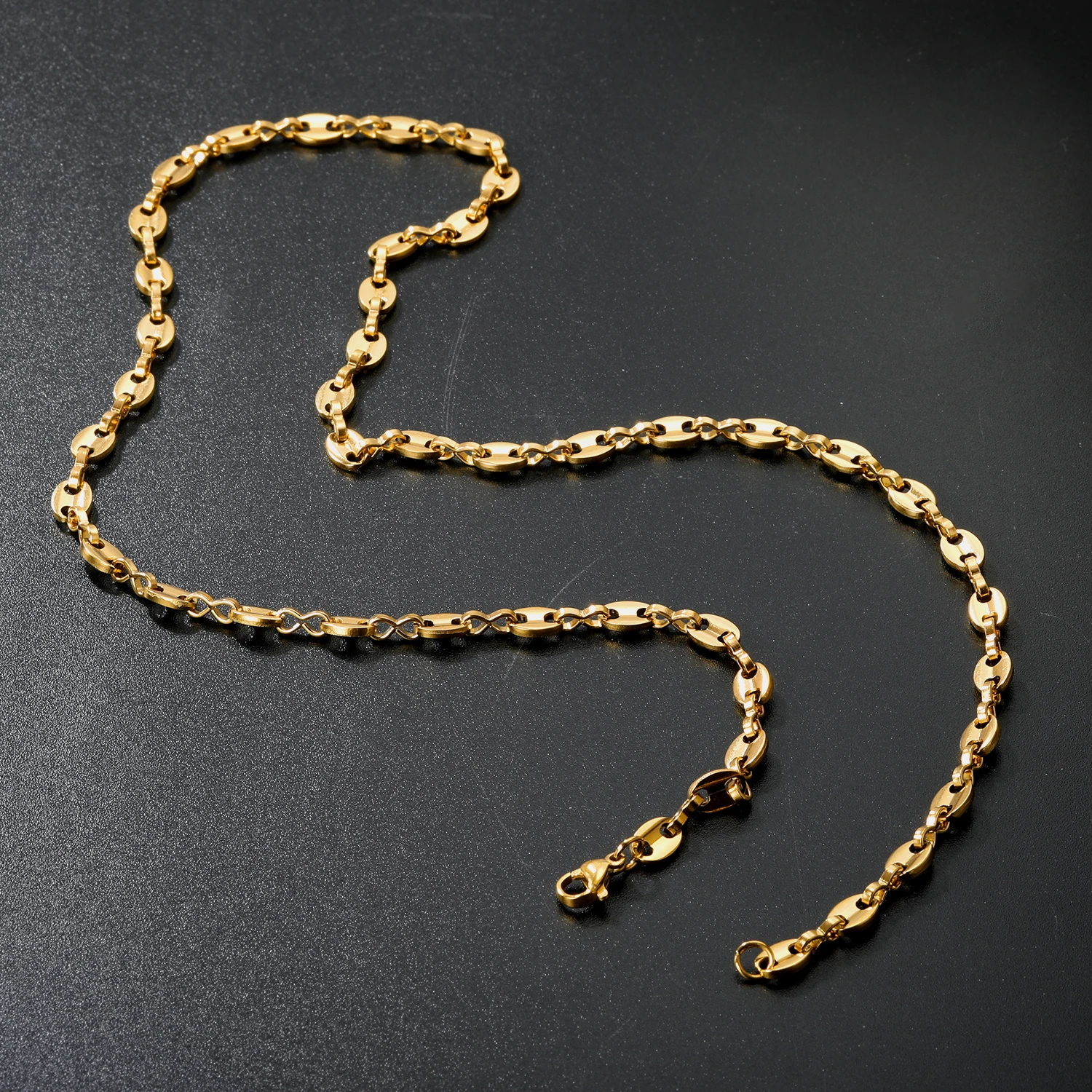 Fashion Cute Pig Nose Hollow Carving Chain Necklace Coffee Bean Gothic Titanium Steel Waterproof Jewelry Men/Woman Party Gifts