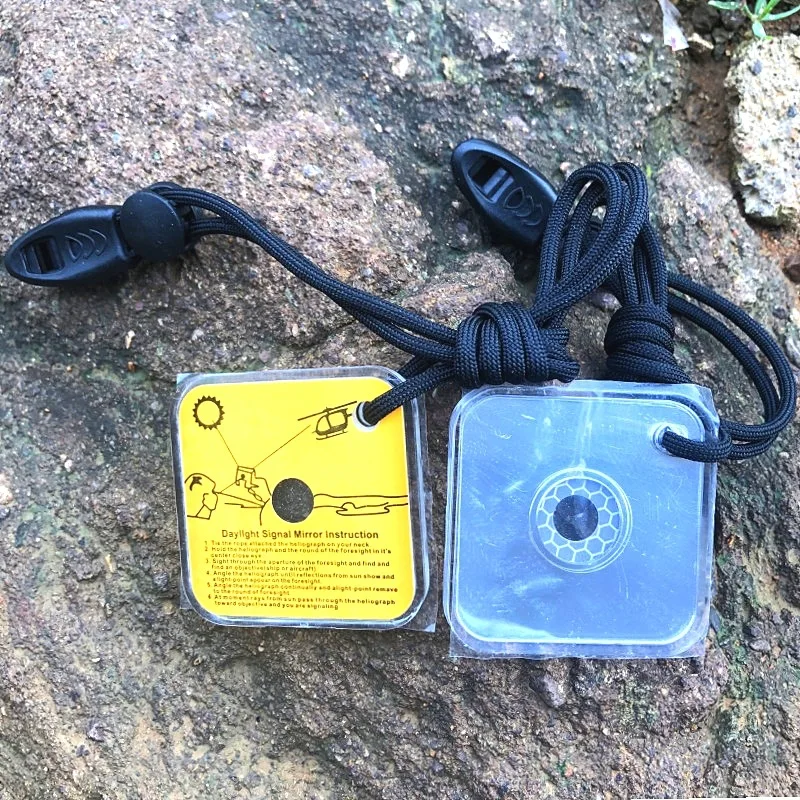 Outdoor Survival Signal Mirror, Multifunctional Outdoor Survival Signal Mirror, Hanging Rope Reflective Camping Exploration Tool