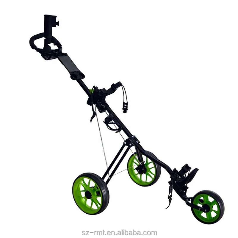 Quick Open Foldable 3-Wheel Golf Trolley & Push Cart 50kg Load Capacity Lightweight Non-Slip Durable Manual Outdoor Portable