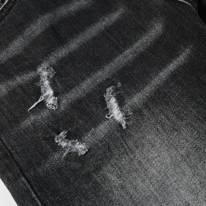 

High Street Designer Fashion Men Jeans Retro Black Gray Stretch Slim Fit Ripped Jeans Men Brand Denim Pants Y2K Vintage Trousers