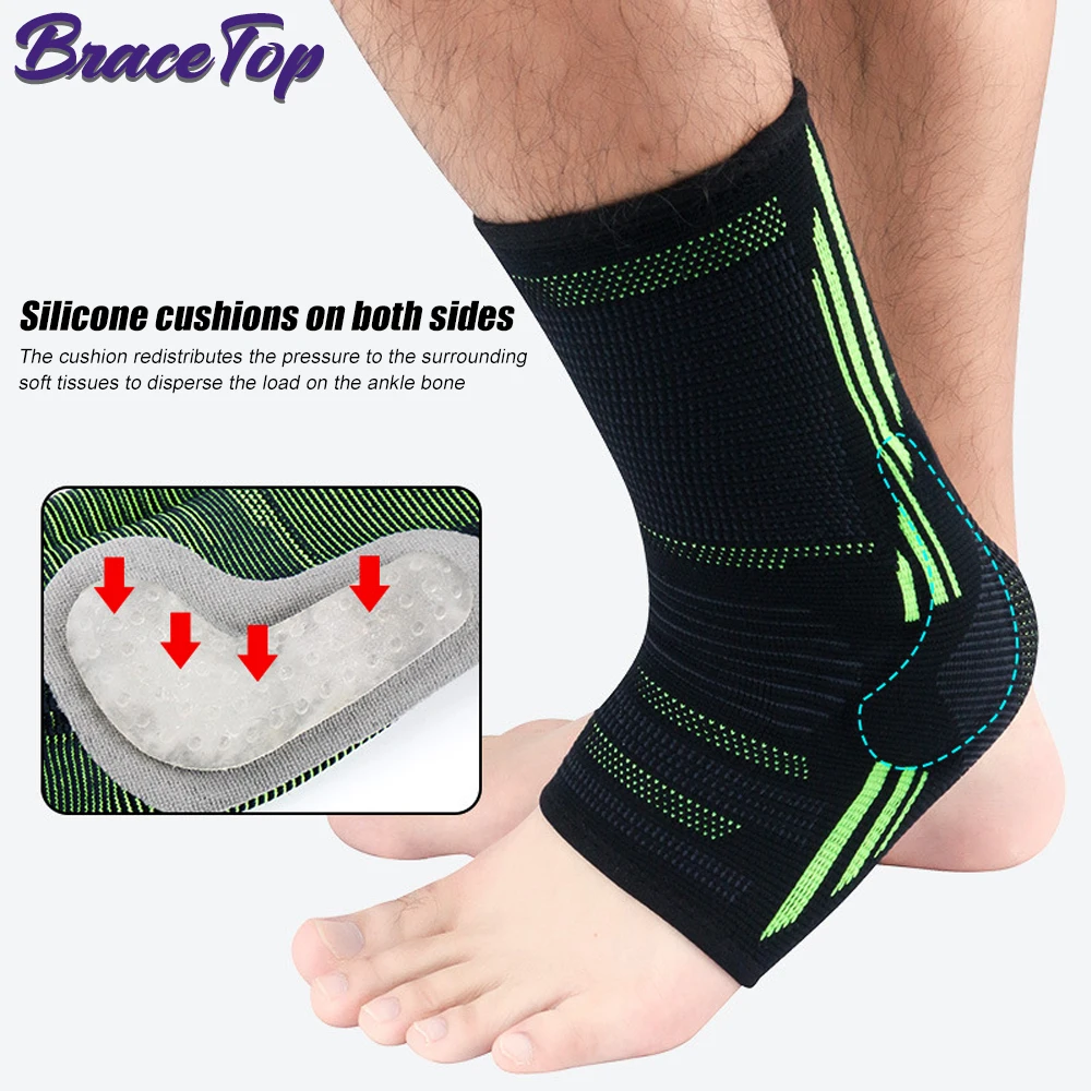 BraceTop 1 PC Compression Sports Ankle Brace with Silicone Padded Protect Heel Ankle Support Basketball Football Ankle Protector