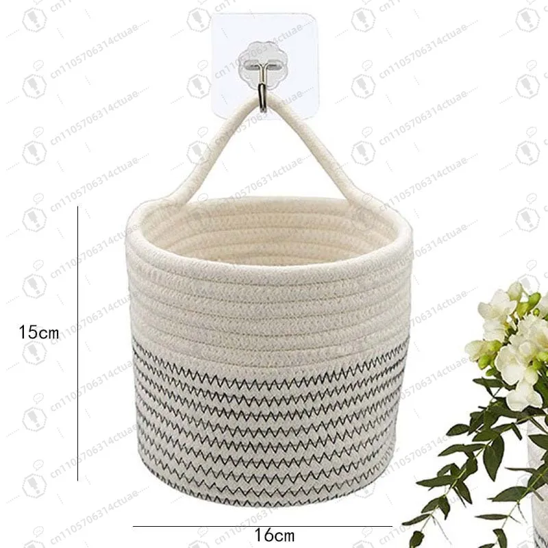 

Simple woven cotton rope storage basket interior decoration pendant home organization wall hanging function