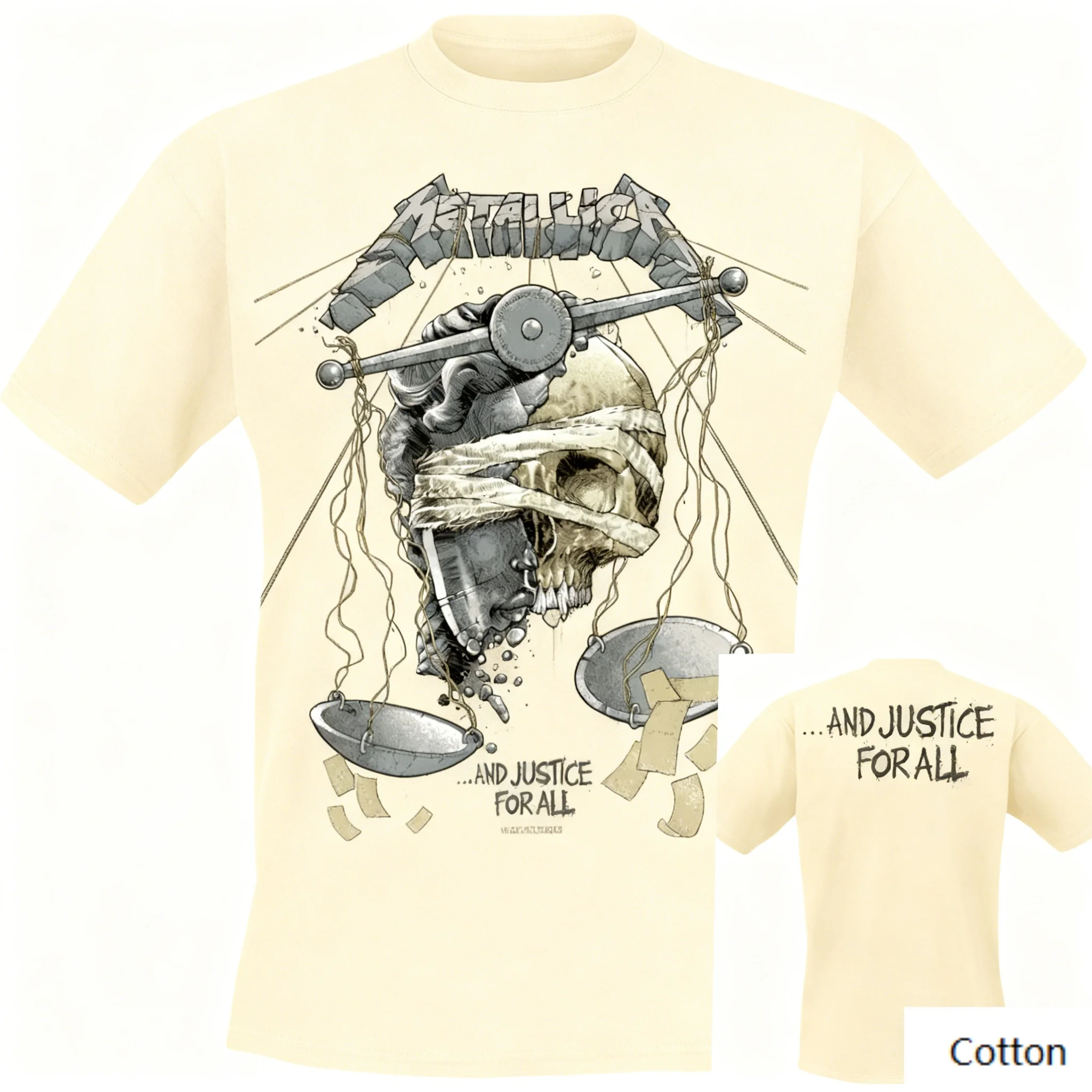 

Metallica and Justice for All Graphic T-Shirt, Men's Rock Tee, Ideal for Fans Who Like Retro Album Cover & Metal Style